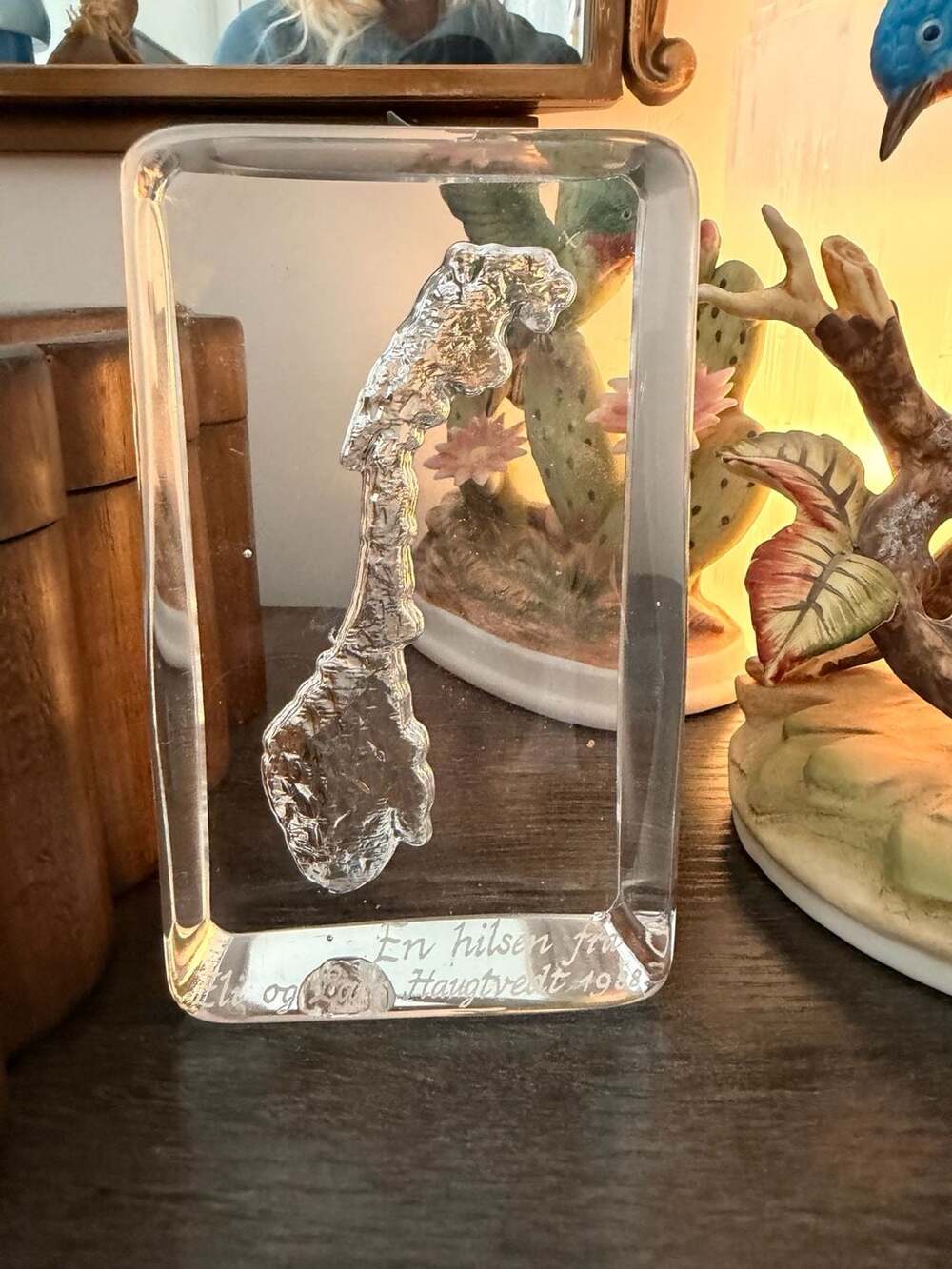 Vintage Hadeland Glassverk Norway Map Paperweight Scandi Crystal Glass Art 1988